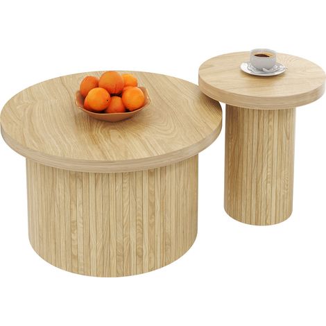 CHICFURN Tavolino da caffè rotondo a incastro 66 cm in MDF naturale salvaspazio (1/5)