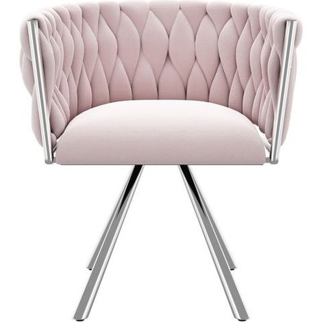 Chaise pivotante velours rose 360° – Fauteuil salle à manger avec accoudoirs, pieds métal argenté (59×54×72 cm)