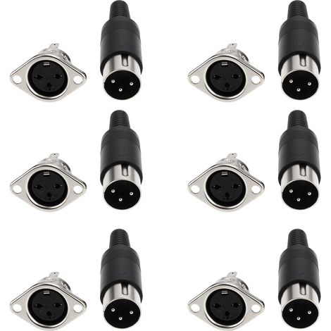 Set of 6 DIN Male and Female 3-Pin Solder Adapters for Panel Mounting of Digital Equipment, Video Signals, and Chassis (1/5)