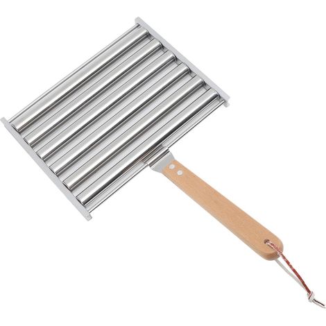 Hot Dog Roller, Amovible en Acier Inoxydable Hot Dog Saucisse Rouleau Rack Vapeur avec Manche en Bois Extra Long BBQ Hot Dog pour Une Cuisson Uniforme