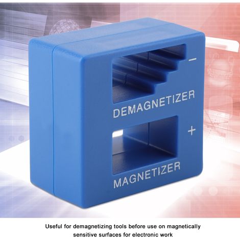 Magnétiseur démagnétiseur 2 en 1 pour pointes tournevis embouts quincaillerie acier, boîtier ABS bleu 5x5x3 cm, 1 outil bricolage atelier (1/5)