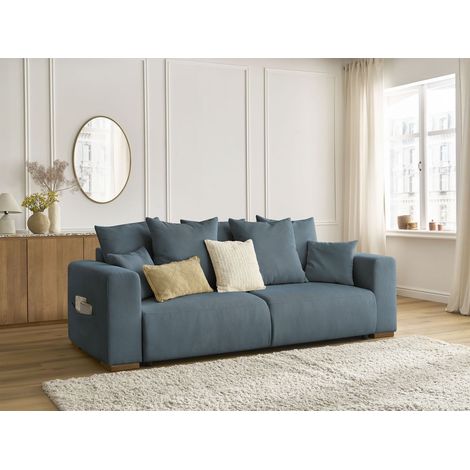 BOBOCHIC - Canapé droit convertible SIDONIE velours côtelé Bleu foncé (1/5)