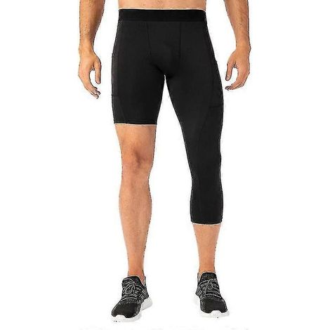 Herren-Leggings mit einem Bein und Seitentaschen, ideal für Fitnesstraining und Basketball. – Größe XL – Schwarz (1/5)