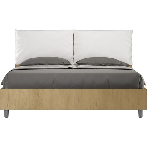 Letto Matrimoniale 160x200 cm Senza Rete Struttura Quercia con Cuscini in Similpelle Egos Antea Bianco