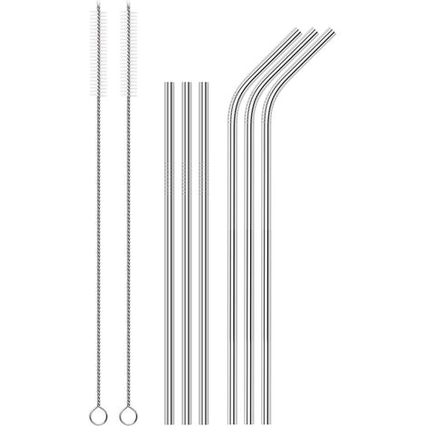 Ensemble de 8 pailles et goupillons, acier inoxydable, réutilisables, pour cocktails, café, jus (1/5)