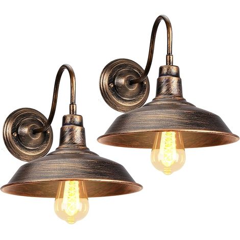 Lot de 2 Appliques Murales Industrielle, 26CM E27 Lampe Murale Vintage Edison Design Métal Plafonnier Luminaire Rétro Applique Intérieure Décoration pour Salon Cuisine Café, Bronze (1/5)