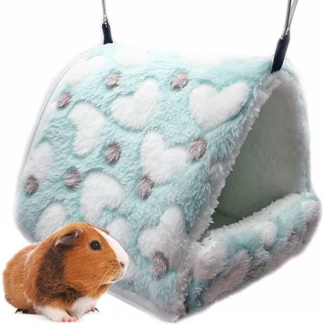 Saco de dormir para animales pequeños,cueva para acurrucarse,cama de peluche para cobaya,hamaca para hámster,verde L (1/5)