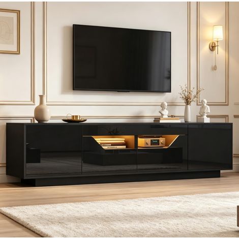 TV-Möbel 180x40x45 cm Schwarz Hochglanz mit LED, 2 Schubladen und 2 Türen, bis 75 Zoll (1/5)