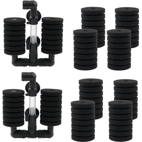 Filtres à éponge Lot de 2 Plastique et mousse Filtration biologique Aquarium pour crevettes betta Noir (1/5)