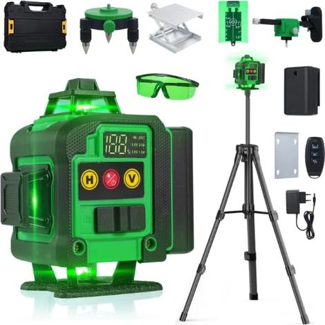 SJLERST Niveau laser 4D 16 lignes, fonction de nivellement automatique, outil de nivellement complet pour sols et murs, bandes diagonales horizontales verticales (1/5)