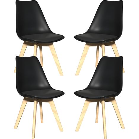 Lot De 4 Chaises de Salle à Manger De Style Scandinave Pieds En Bois Massif Assise En Similicuir Conception Ergonomique Salon Cuisine Chambre à Coucher Charge Max 120KG Noir (1/5)