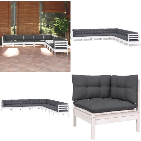 Salon de jardin 9 pcs avec coussins blanc bois de pin massif - Salon De Jardin - Mobilier De Jardin - Ensemble Salon De Jardin - Meubles De Terrasse - Chaise Longue - Home & Living (1/5)