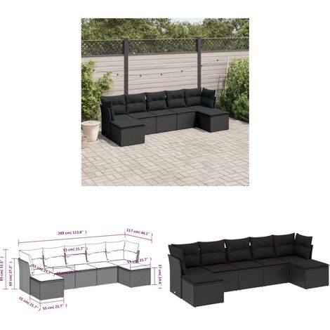 7-tlg. Garten-Sofagarnitur mit Kissen Schwarz Poly Rattan - Gartenmöbel Set - PE-Rattan Möbel - Outdoor Sofa - Lounge Set - Esszimmergarnitur - Home & Living (1/3)