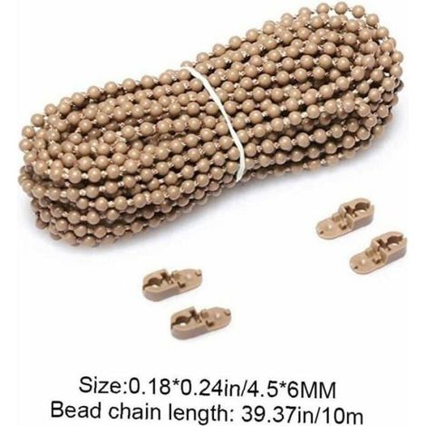 Cordon de chaîne perlé pour stores - - Réparation de stores romains - 2 clips de connecteur - 4,5x6 mm (1/4)
