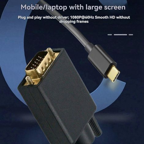 Adaptateur USB-C vers VGA (Type-C vers D-Sub 15 broches) pour téléphones portables, ordinateurs portables, moniteurs, projecteurs et téléviseurs USB 3.1 (1/5)