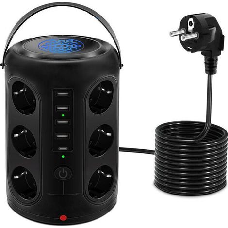 18 en 1 Multiprise Electrique 12 Prises 4 Ports USB et 1 Type-C Tour Multiprise 15W Charge sans Fil Parasurtenseur 2500W/15A Prise Verticale (1/4)