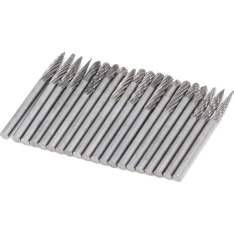 Jeu de 20 fraises en carbure de tungstène, fraises coniques à simple ou double profil, queue de 3,175 mm (1/8 po) (1/5)