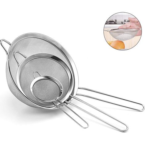 3 passoires fines en acier inoxydable, tamis de cuisine pour filtration alimentaire, lot de 3 (1/5)