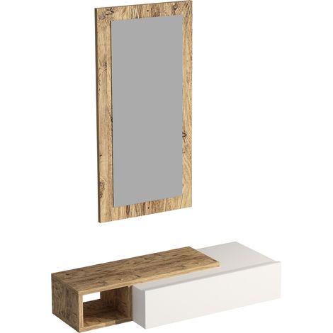 Consolle in legno con specchio "Vien" - 82 x 29 x 15 cm - Bianco