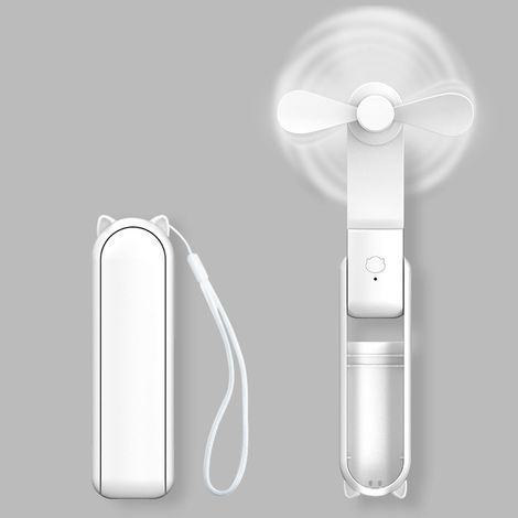 Mini-Handventilator, tragbarer Faltventilator mit Powerbank, USB-wiederaufladbarer Taschenventilator, batteriebetriebener persönlicher Ventilator mit 3 Geschwindigkeitsstufen (Weiß)