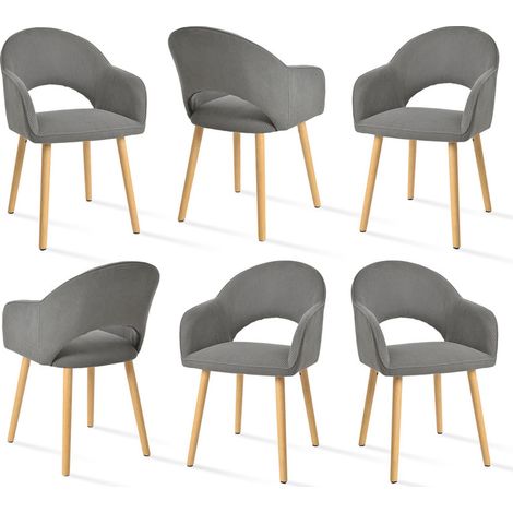 Modern dining chairs with crescent-shaped backrests and ergonomic armrests, combining style and comfort - Set of 6 - Light Grey