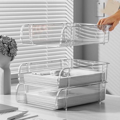Transparente Aufbewahrungsbox für den Schreibtisch, Dokumentenhalter fürs Büro, mehrstufiges Schreibtischregal, Dokumentenorganizer für A4/A5, kleine Größe. (1/5)