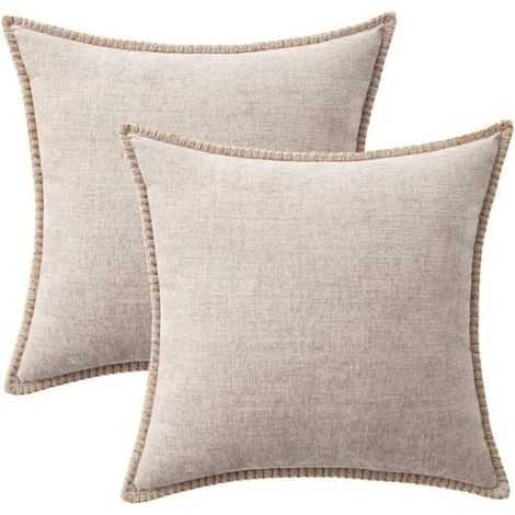 Set mit 2 Kissenbezügen 30×50 cm, naturbeige, weicher Chenille, genähte Kanten (1/4)