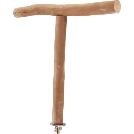 percha de madera en forma de T con superficie rugosa para trepar, juguete para jaula de pájaros, reduce el aburrimiento. (1/5)