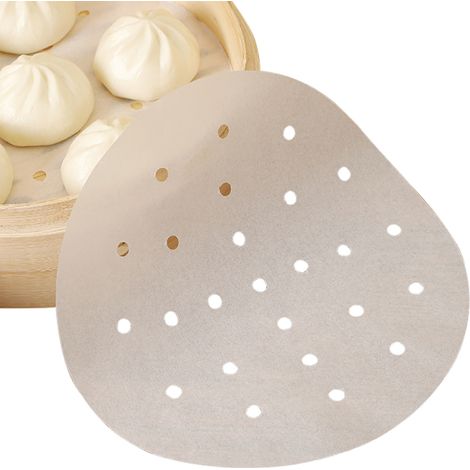 50 feuilles de papier vapeur antiadhésif jetables pour petits pains vapeur ronds de 9 cm (3,55 pouces). (1/5)