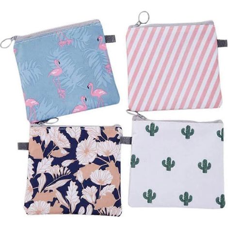 Pochette menstruelle de rangement pour serviettes hygiéniques, pochette de voyage zippée pour femmes et jeunes filles, petite pochette pour serviettes hygiéniques (lot de 4). (1/5)