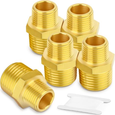 5 Raccord, Laiton, Mamelon hexagonal, Réducteur 3/8 x 1/8 pouce, Pour gaz, eau, huile