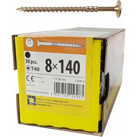 Vis à bois plate 8x140 Torx - Résistantes - Idéales pour constructions en bois - Haute qualité