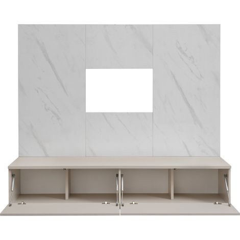 Ensemble meuble TV mural Glam - Bois MDF cachemire et effet marbre blanc - 180 x 155 x 45 cm - Livraison gratuite (1/4)