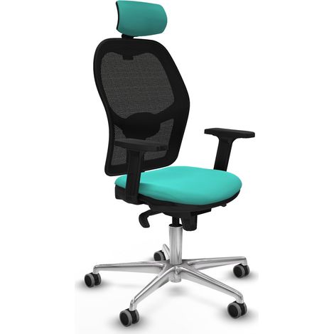 Jorquera sincro malla negra similpiel turquesa brazos 2D base aluminio cabecero 2D ruedas 65mm engomada (1/5)