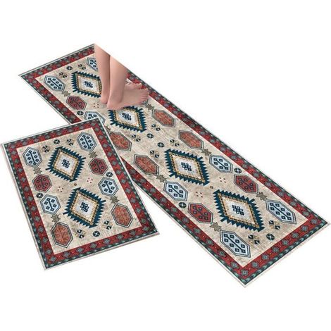 Tapis de Cuisine Devant Evier Antidérapant Paillasson 40x120cm & 40x60cm Tapis de Sol Salon sSalle de Bain Chambre Décor (1/4)
