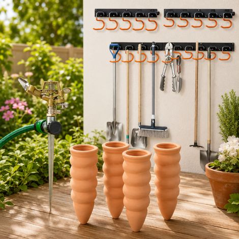 Kit d'arrosage de jardin (3 pièces) – Arroseurs à impulsion, cônes d'arrosage de Noël et support mural pour outils (1/5)
