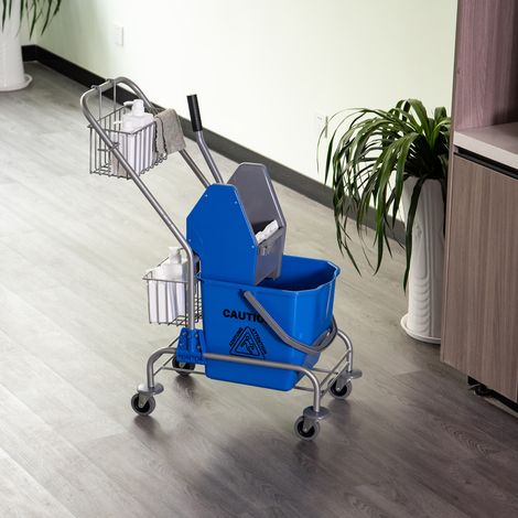 Carrello pulizie 73x45x95 cm, con secchio 26 L, pressa per mop, 2 cestelli, plastica, blu (1/5)
