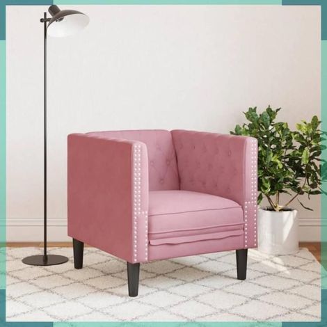 372676 Fauteuil Chesterfield rose velours (1/5)