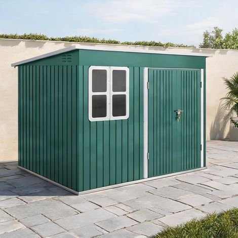 Abri de jardin métallique vert avec fenêtre et porte large (1/5)