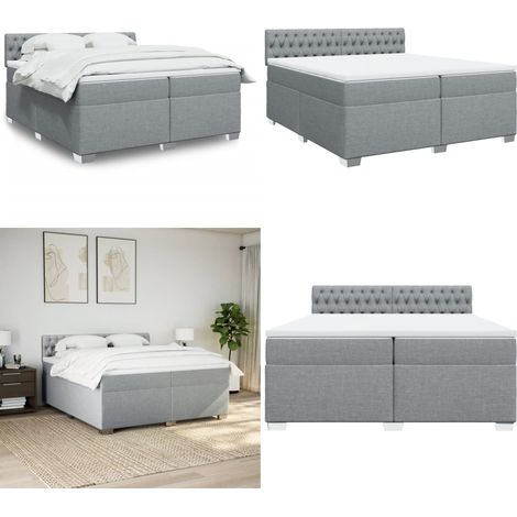 Giroletto a Molle con Materasso Grigio Chiaro 200x200cm Tessuto - Materasso a molle insacchettate - Letto a molle