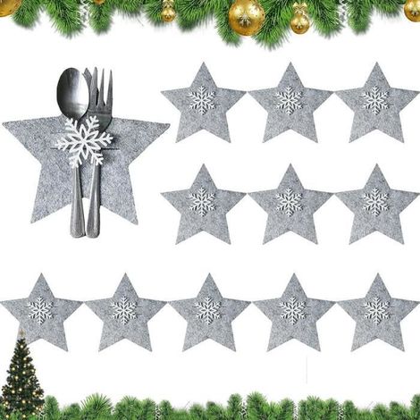 Porte-couverts de Noël,12 Pcs sac à vaisselle en forme étoile,décoration de table de restaurant d'hôtel,pour fourchette,baguette (1/4)