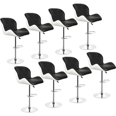 Lot de 8 Tabouret de bar Tabourets en Simili-Cuir réglable Noir-blanc Style contemporain (1/5)