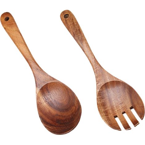 1 ensemble cuillère en bois, fourchette en bois, égouttoir à vaisselle, cuillère de dégustation, ustensiles de cuisine, pinces de cuisine, ustensiles de service (1/5)