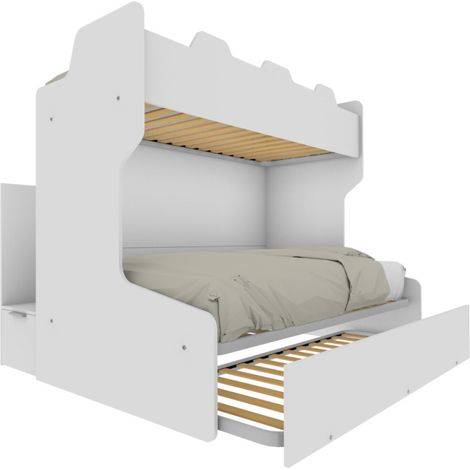 Letto a castello salvaspazio con scala contenitore - 1 Piazza e mezza + singolo - Bianco (1/5)