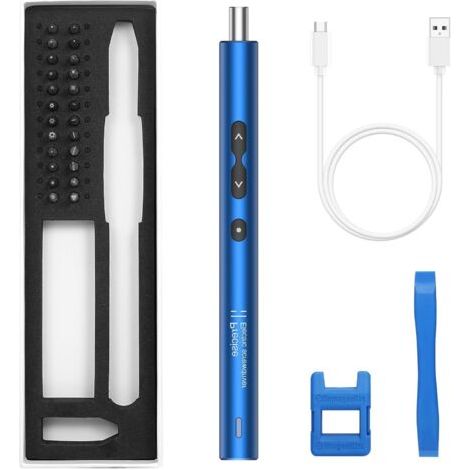 FENOPLASTICAKit de Tournevis Éélectrique 28 en 1, Mini Tournevis de Précision sans Fil avec Lumières LED, USB Type-C pour Smartphone, Jeu, Caméras, Horloge, PC, Bleu (1/5)