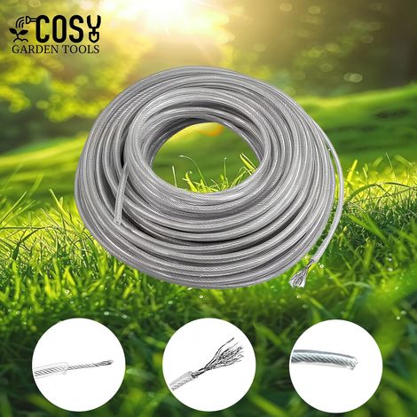 Fil de coupe-bordures en acier (5 m, 2 mm) pour débroussailleuse à fil spiralé, accessoires de jardinage (1/3)