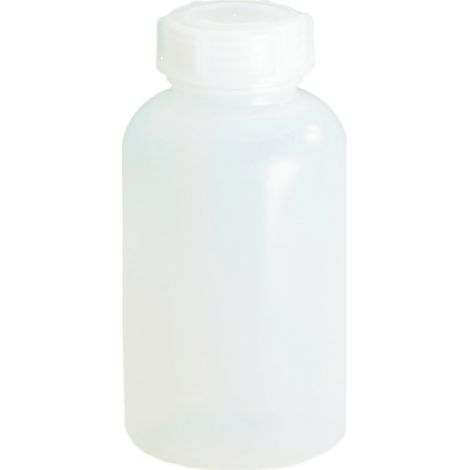 Bottiglia a collo largo complessiva H.120mm D.64mm PE (LDPE) naturale capacità 250ml