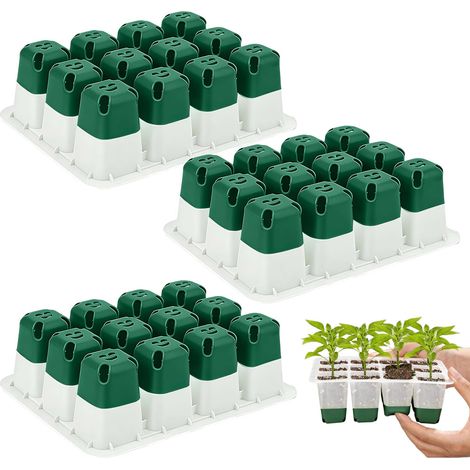 Plateaux de semis réutilisables, lot de 3 (36 compartiments au total), adaptés à la germination des graines et à la culture de semis en intérieur. (1/5)