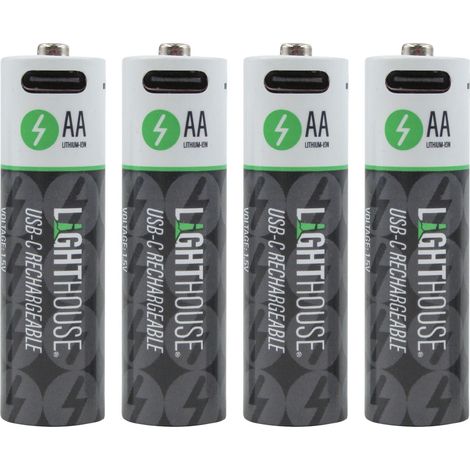 Lighthouse AA USB-C Rechargeable Li-Ion Battery Pack of 4