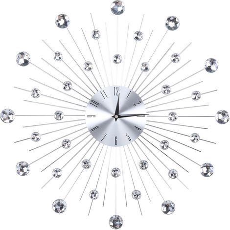Horloge murale argentée métallique étincelante avec strass pour salon bureau décoration (1/5)